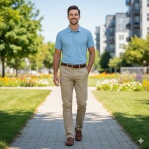 Lands End Straight Fit Chino Pants Mens 35 Khaki Casual Work Office Outdoors